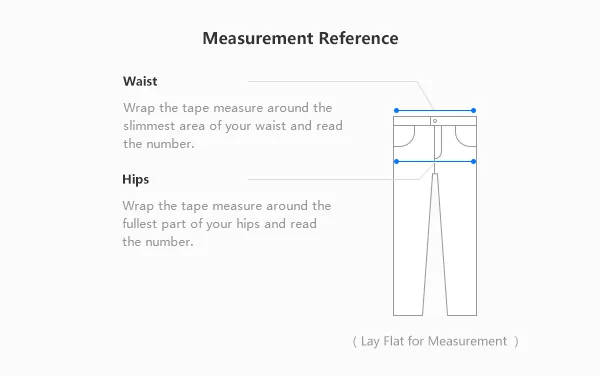 Lolobuy measurement diagram for trousers showing where to measure the waist and hips with a tape