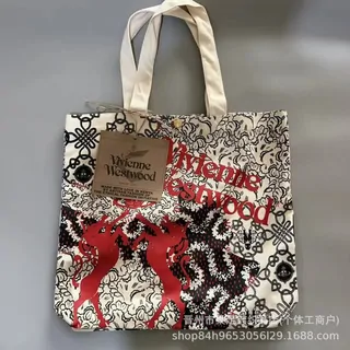 Thick printed canvas tote with a red graphic